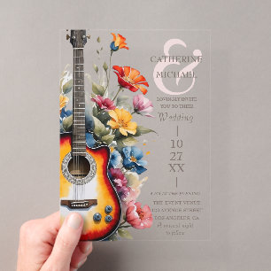 Gitaar Wildflower Ampersand Muzikale Trouw Acryl Uitnodigingen