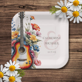 Gitaar Wildflower Ampersand Muzikale Trouwdag Papieren Bordje