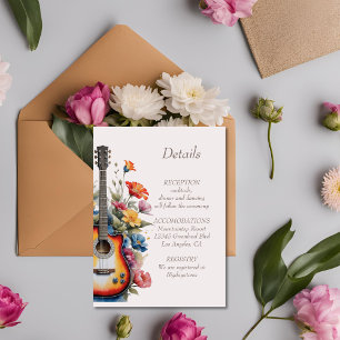 Gitaar Wildflower Musical Country Spring Wedding Informatiekaartje
