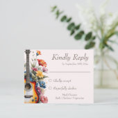 Gitaar Wildflower Musical Country Spring Wedding RSVP Kaartje (Staand voorkant)