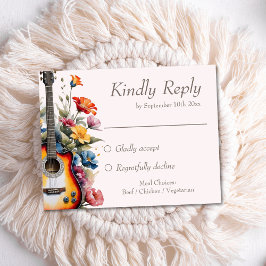 Gitaar Wildflower Musical Country Spring Wedding RSVP Kaartje