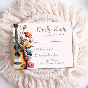 Gitaar Wildflower Musical Country Spring Wedding RSVP Kaartje