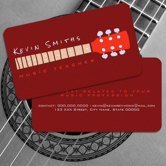 Gitaarhals Donkerrode Muziekleraar Visitekaartje