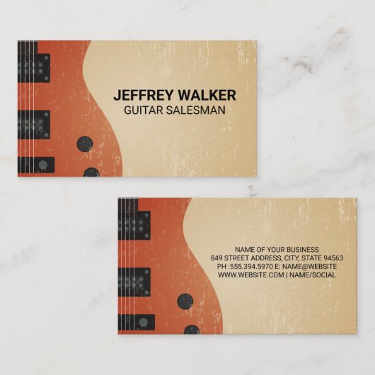 Gitaarinstrument Grungy Achtergrond Visitekaartje (Voorkant / Achterkant)