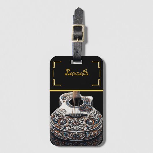 Gitaarinstrument met Initialen Bagagelabel (Voorkant (verticaal))
