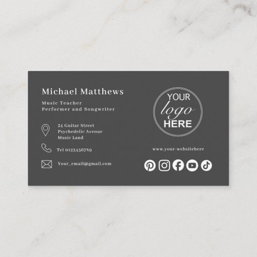 Gitaarleraar Custom Logo en Social Media Visitekaartje (Achterkant)