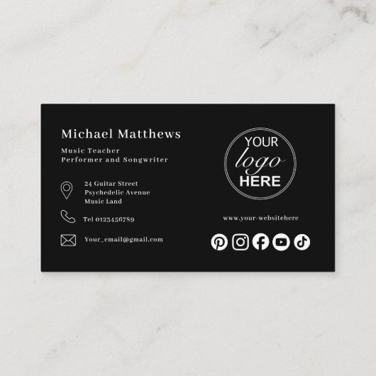 Gitaarleraar Custom Logo en Social Media Visitekaartje (Achterkant)