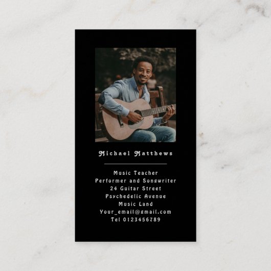 Gitaarleraar Custom Photo Retro Visitekaartje (Achterkant)