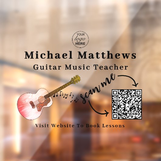 Gitaarleraar Lessen Adverteren QR-code Raamsticker (Vel 2)