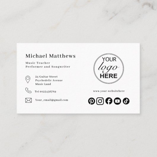 Gitaarleraar Logo en Social Media Custom Visitekaartje (Achterkant)