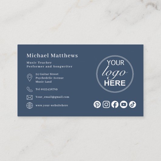 Gitaarleraar Logo en Social Media Custom Visitekaartje (Achterkant)