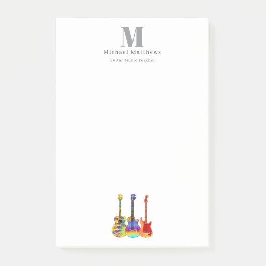 Gitaarleraar Muziek Business Custom Mongram Post-it® Notes (Voorkant)