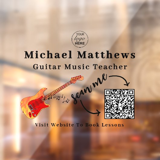 Gitaarleraar muzieklessen Adverteren QR-code Raamsticker (Vel 2)