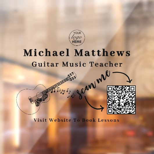 Gitaarleraar Muzieklessen Adverteren QR-code Raamsticker (Vel 2)