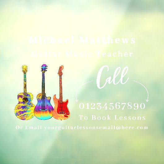 Gitaarleraar muzieklessen Adverteren Raamsticker (Vel 3)