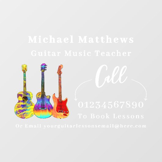 Gitaarleraar muzieklessen Adverteren Raamsticker (Vel)