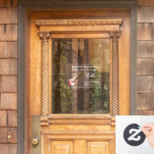 Gitaarleraar muzieklessen Adverteren Raamsticker (Huis Deur)