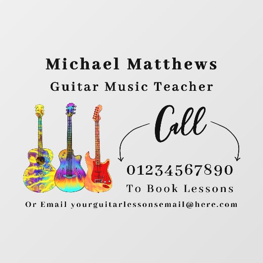 Gitaarleraar Muzieklessen Adverteren Raamsticker (Vel)