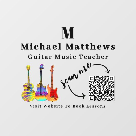 Gitaarleraar Muzieklessen QR-code Raamsticker (Vel)