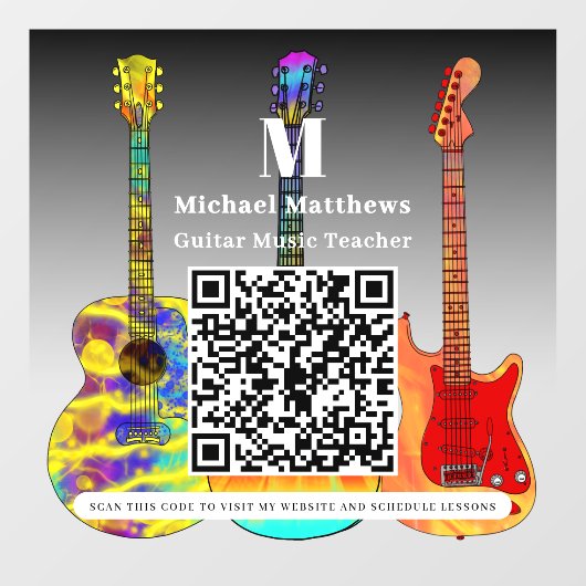 Gitaarleraar Muzieklessen QR-code Raamsticker (Vel)