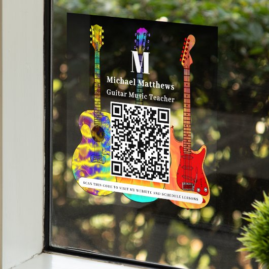 Gitaarleraar Muzieklessen QR-code Raamsticker