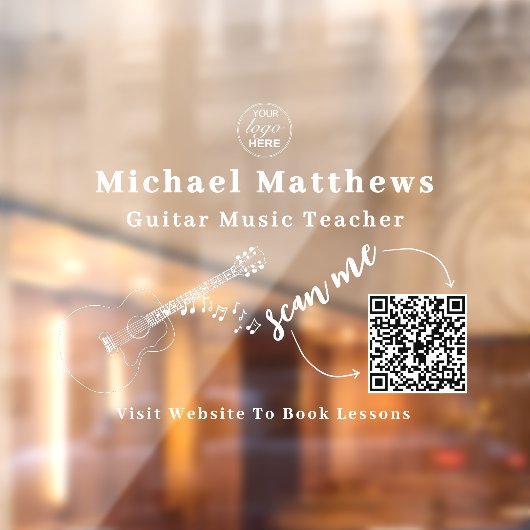 Gitaarleraar Muzieklessen QR-code Raamsticker (Vel 2)