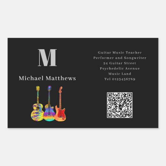 Gitaarleraar muzieklessen QR-code Rechthoekige Sticker (Voorkant)