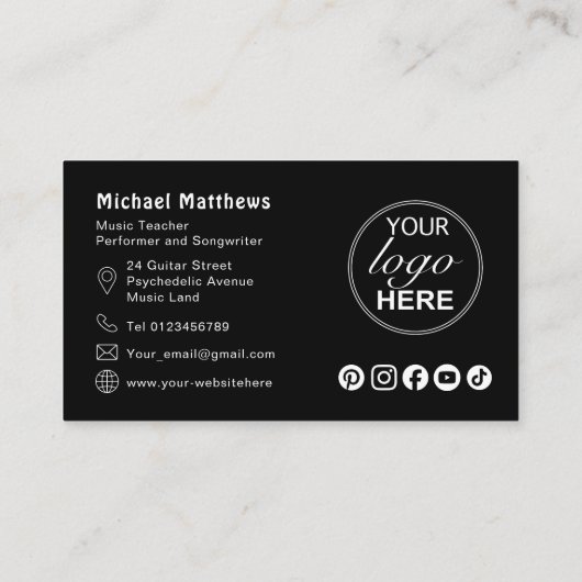 Gitaarleraar QR Code Custom Visitekaartje (Achterkant)