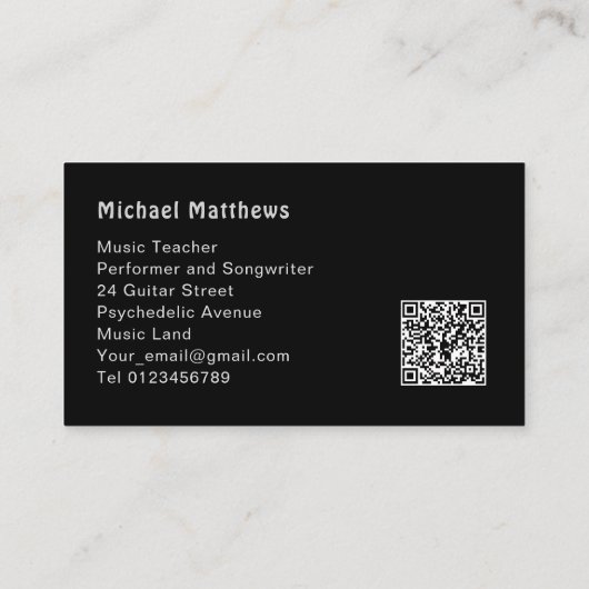 Gitaarleraar QR Code Custom Visitekaartje (Achterkant)