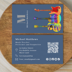 Gitaarleraar QR-code en sociale media op maat Visitekaartje