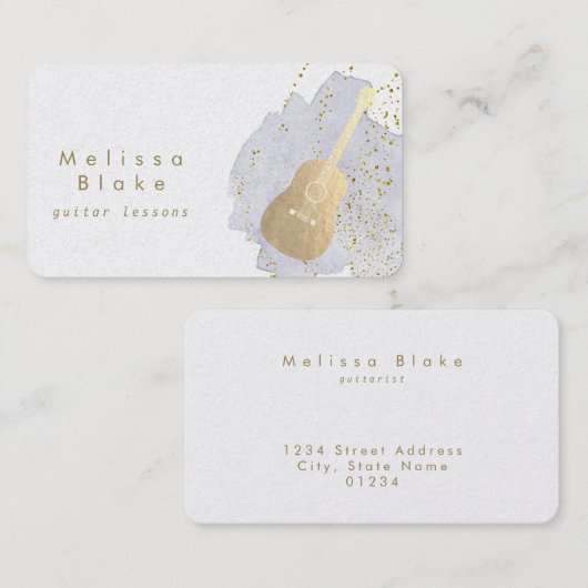 Gitaarlessen Blauwe waterverf Visitekaartje (Voorkant / Achterkant)