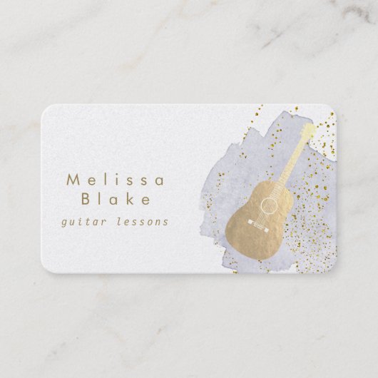 Gitaarlessen Blauwe waterverf Visitekaartje (Voorkant)