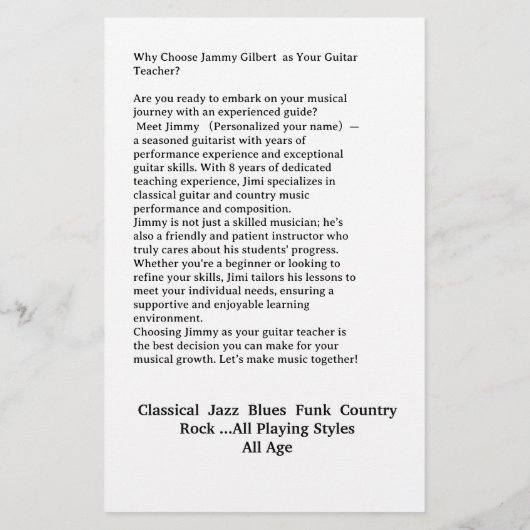 Gitaarlessen Flyer Dubbelzijdig printen (Achterkant)