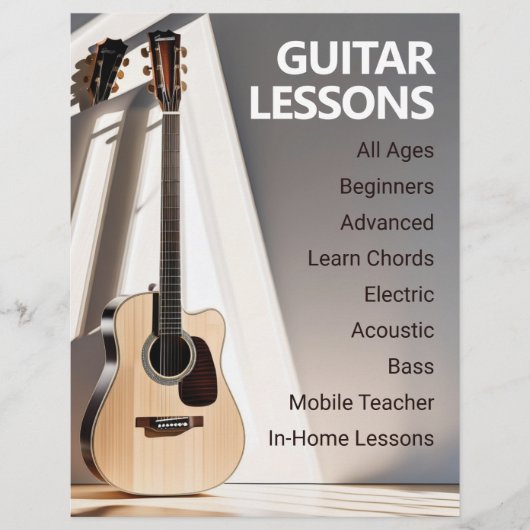 Gitaarlessen Muziekdocent Flyer Sjabloon (Voorkant)