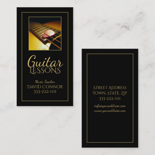 Gitaarlessen Muziekleraar Classic Zwart Kaart Visitekaartje (Voorkant / Achterkant)