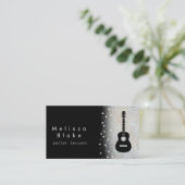 Gitaarlessen Silver Shade Faux Glitter Visitekaartje (Staand voorkant)