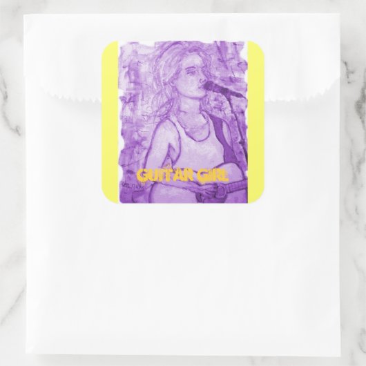 gitaarmeisje vierkante sticker (Tas)
