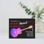 Gitaarmusical Merry Christmas Pink Budget Feestdagenkaart (Staand voorkant)
