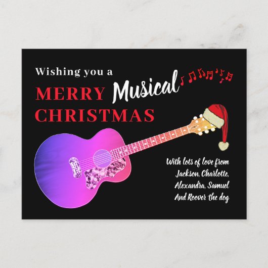 Gitaarmusical Merry Christmas Pink Budget Feestdagenkaart (Voorkant)