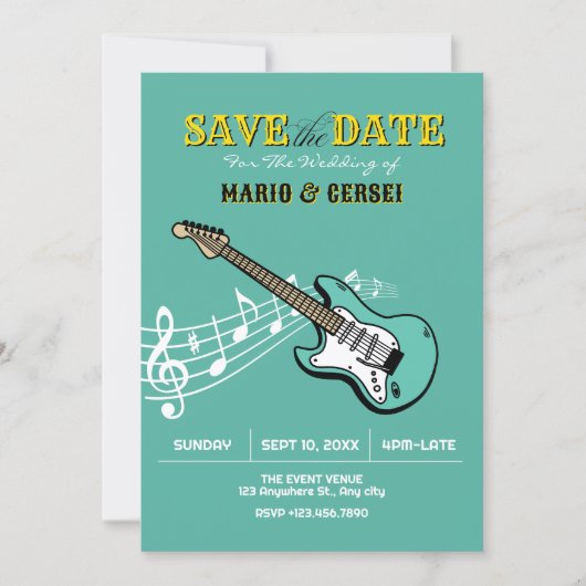 Gitaarmuziek bruiloft save the date (Voorkant)