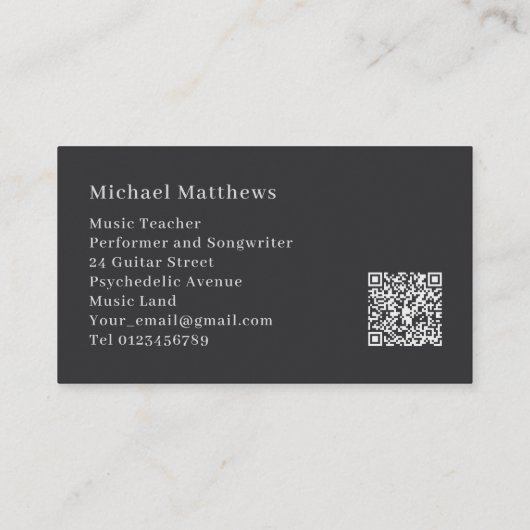 Gitaarmuziekdocent Aangepaste QR-code Visitekaartje (Achterkant)