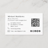 Gitaarmuziekdocent QR Code Social Media Custom Visitekaartje (Achterkant)