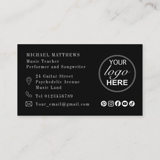 Gitaarmuziekleraar Custom Logo en Social Media Visitekaartje (Achterkant)