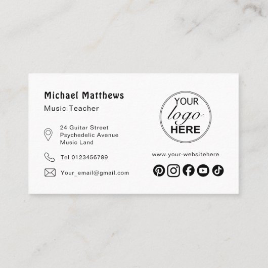 Gitaarmuziekleraar Logo en Social Media Custom Visitekaartje (Achterkant)
