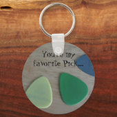 Gitaarpicks met een leuke spreuk sleutelhanger (Voorkant)