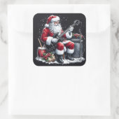 Gitaarriffs ontmoeten kerstsfeer van de kerstman vierkante sticker (Tas)
