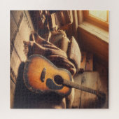  gitaarsereniteit: een rustieke muzikale retraite legpuzzel (Horizontaal)