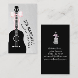 Gitaarsilhouet Roze strik op Faux Silver folie Visitekaartje
