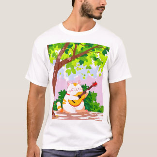 Gitaarspelende dikke kat t-shirt