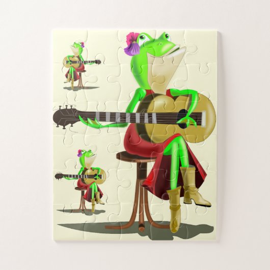 Gitaarspelende kikkerpuzzel voor kinderen legpuzzel (Verticaal)